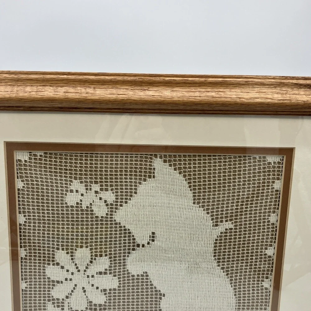 Vtg. Framed Doily Scottie Dog Scottish Terrier Butterfly Flower Wall Hanging